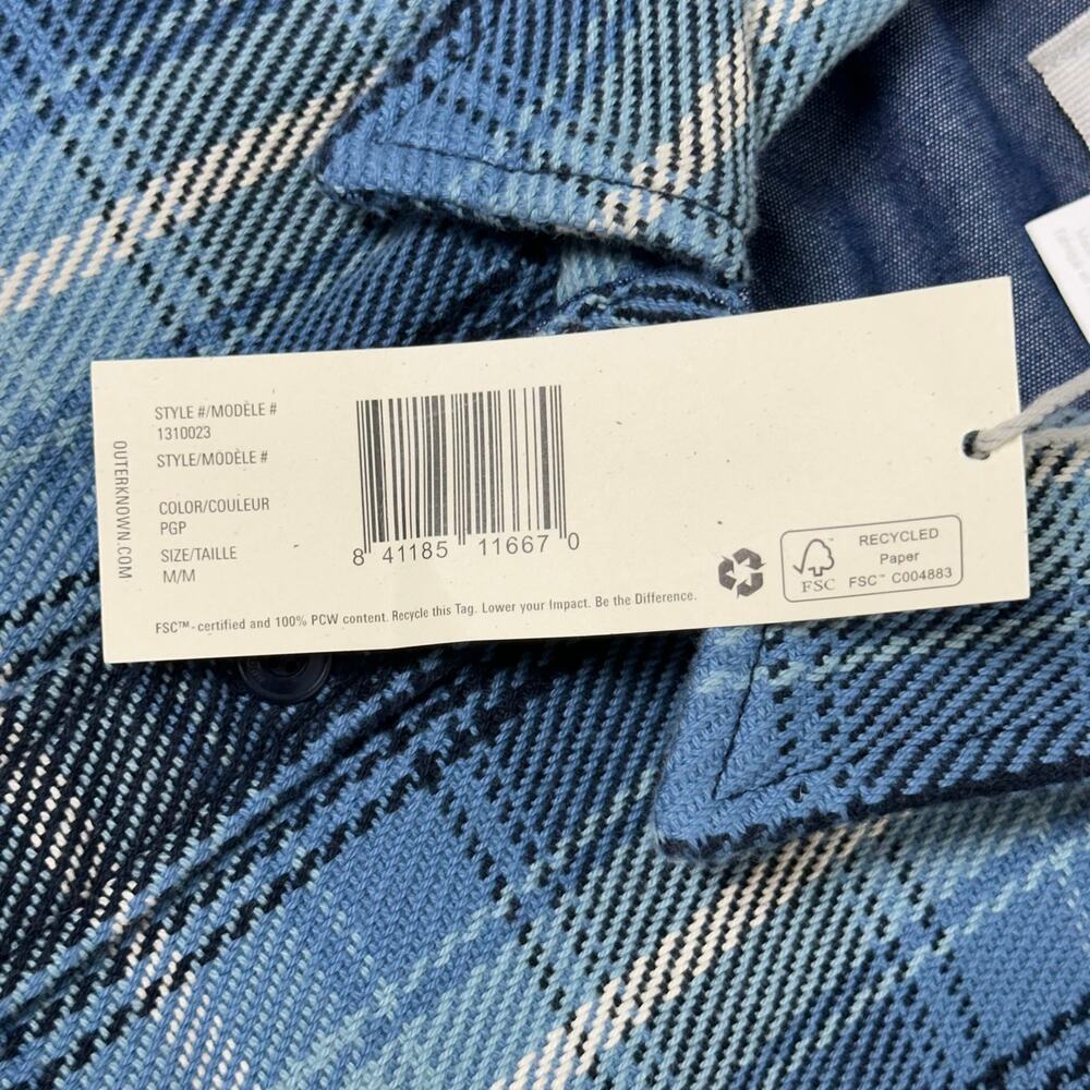 $168 NWT Outerknown Blanket Shirt 100% Cotton Plaid Flannel Puget Plaid Blue M - Picture 4 of 8